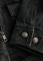 Rotate Sunday Zebra-print Cropped Denim Jacket Black