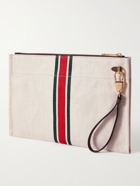 GUCCI - Leather-Trimmed Striped Canvas Pouch