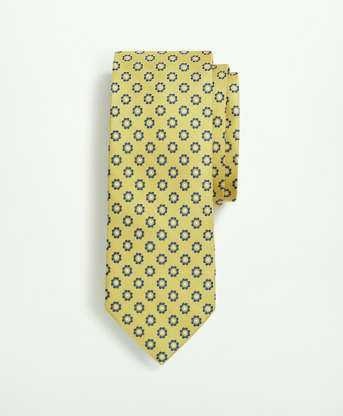 Photo: Brooks Brothers Men's Silk Flower Pattern Tie | Yellow/Blue