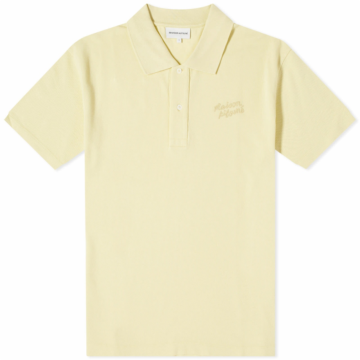 Photo: Maison Kitsuné Men's Handwriting Comfort Polo Shirt in Chalk Yellow