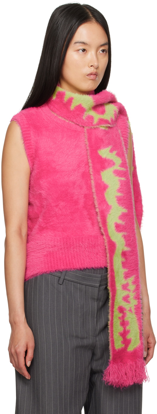Charles Jeffrey LOVERBOY Pink Fluffy Scarf Vest