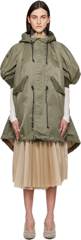Photo: sacai Khaki Nylon Twill Hooded Vest Coat