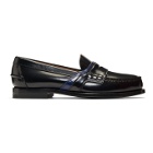 Prada Black and Blue Leather Logo Loafers