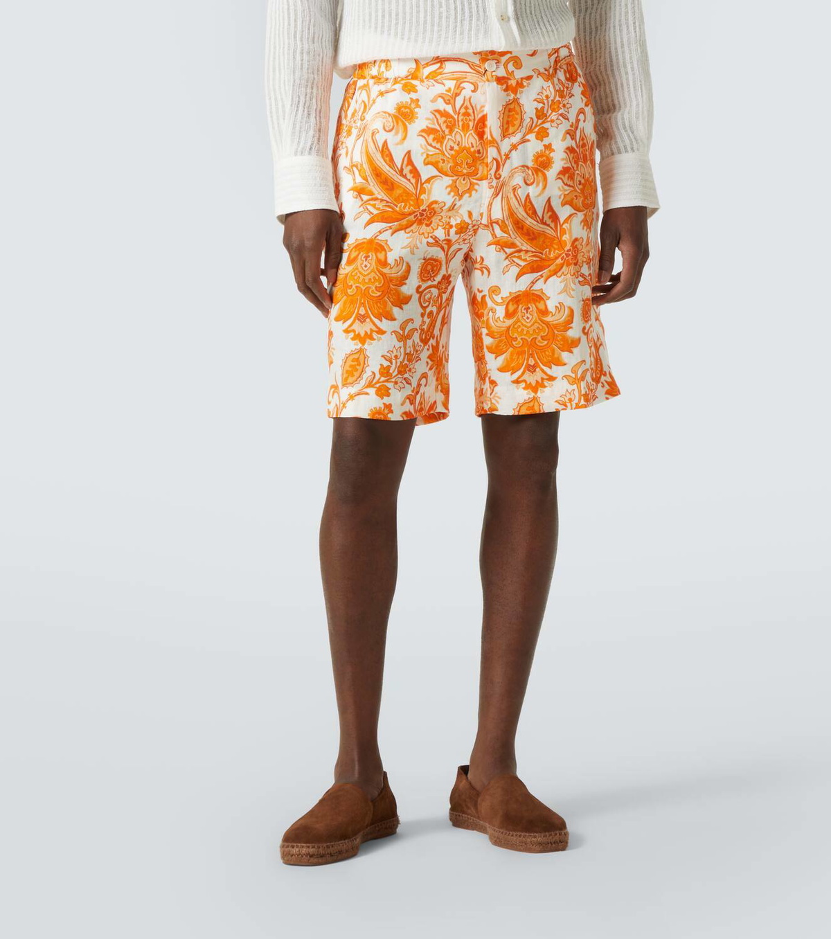 Etro Printed linen Bermuda shorts