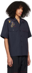 Marni Navy Embroidered Bowling Shirt