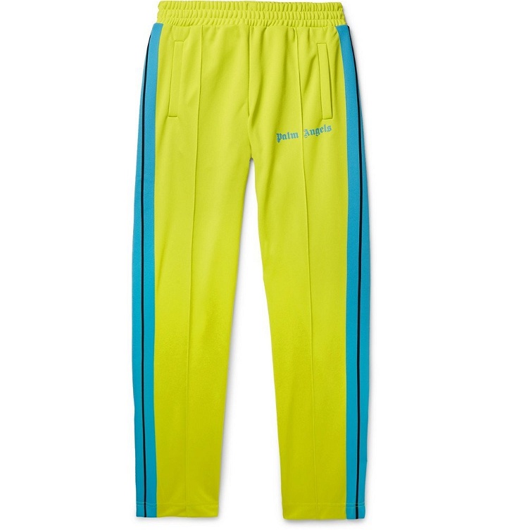 Photo: Palm Angels - Slim-Fit Logo-Print Striped Tech-Jersey Track Pants - Yellow