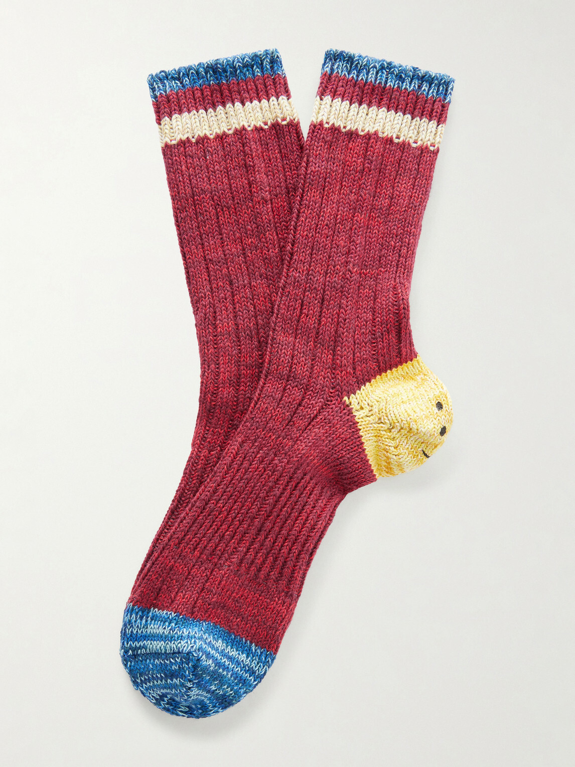 KAPITAL - Ivy Rainbowy Happy Heel Cotton and Hemp-Blend Socks - Red