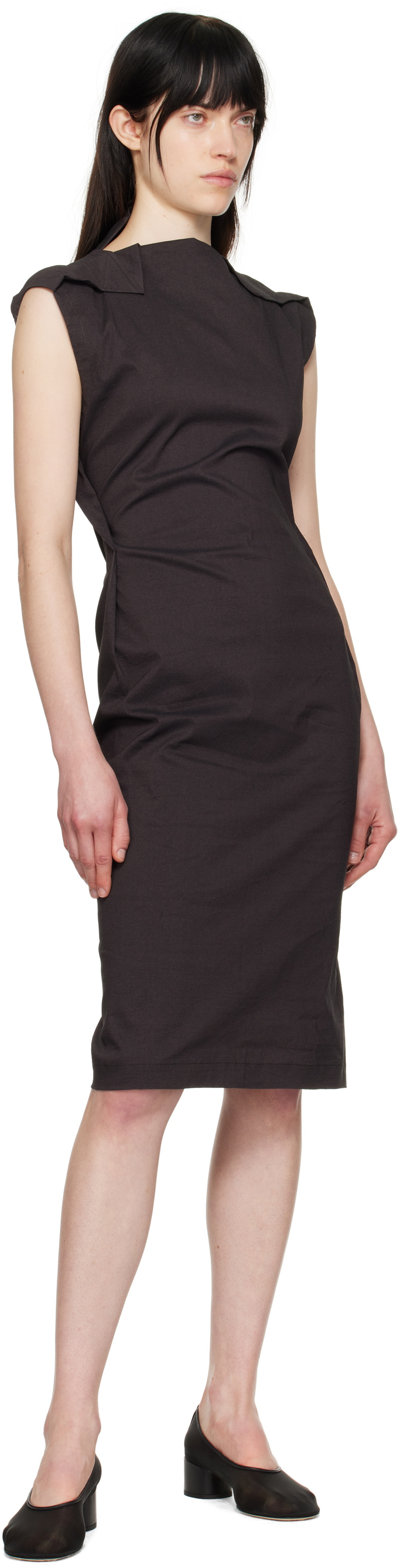 ISSEY MIYAKE Brown Ample Midi Dress