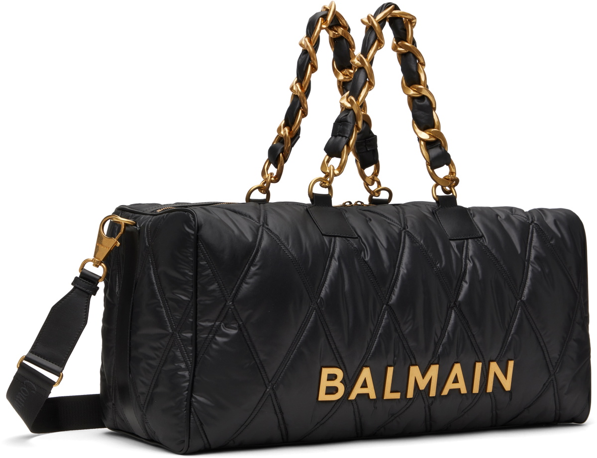 Balmain Black Quilted Nylon Diamond Travel Duffle Bag