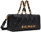 Balmain Black Quilted Nylon Diamond Travel Duffle Bag