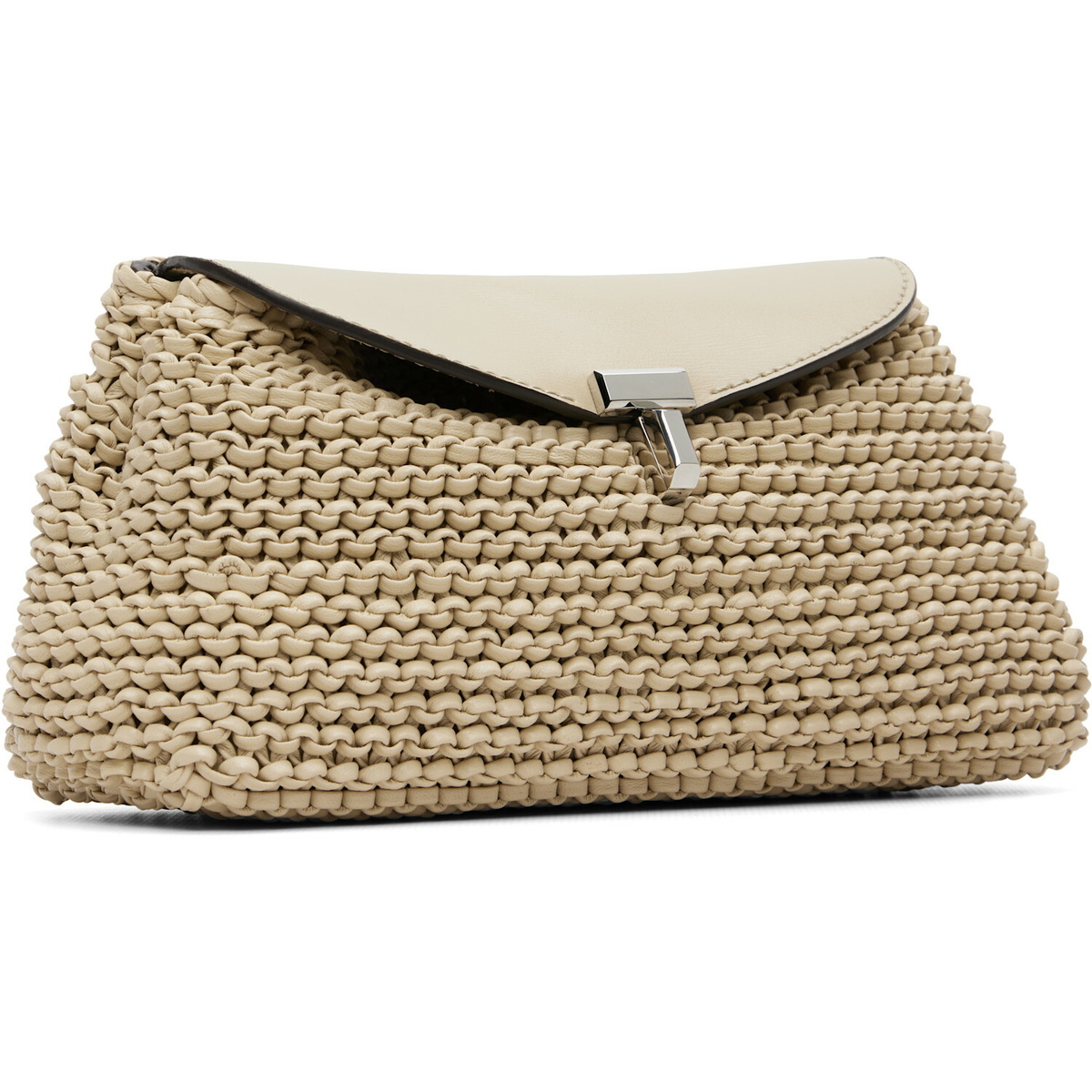 TOTEME Beige Mini T-Lock Woven-Leather Clutch