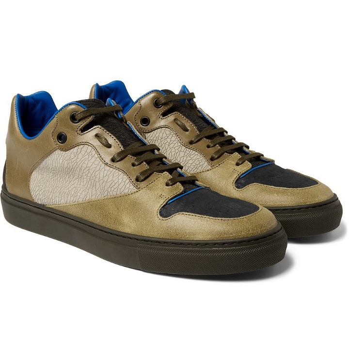 Photo: Balenciaga - Panelled Leather and Cracked-Nubuck Sneakers - Men - Green