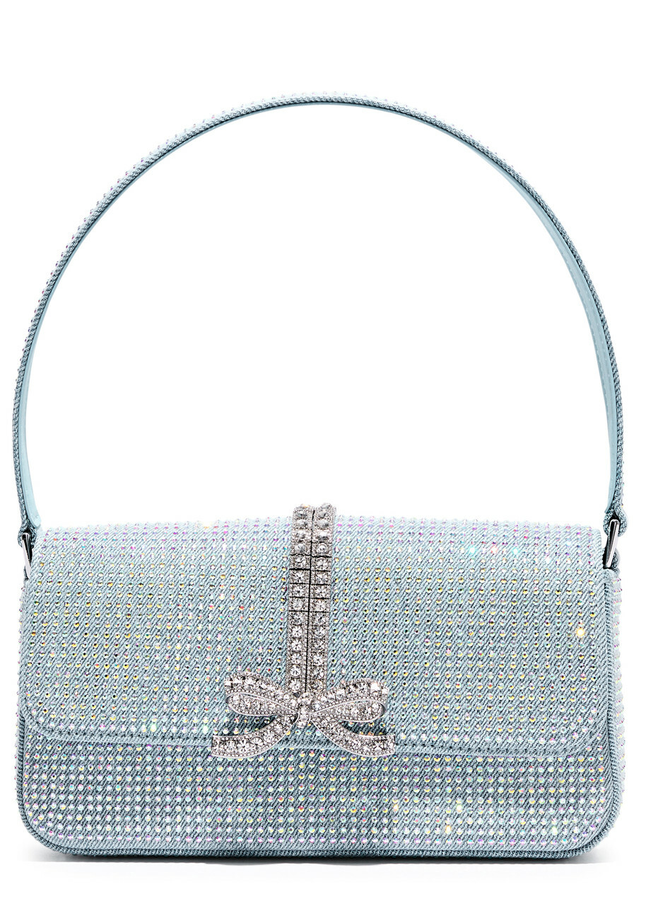 Self-portrait Bow Crystal-embellished Denim top Handle bag - Blue - One Size
