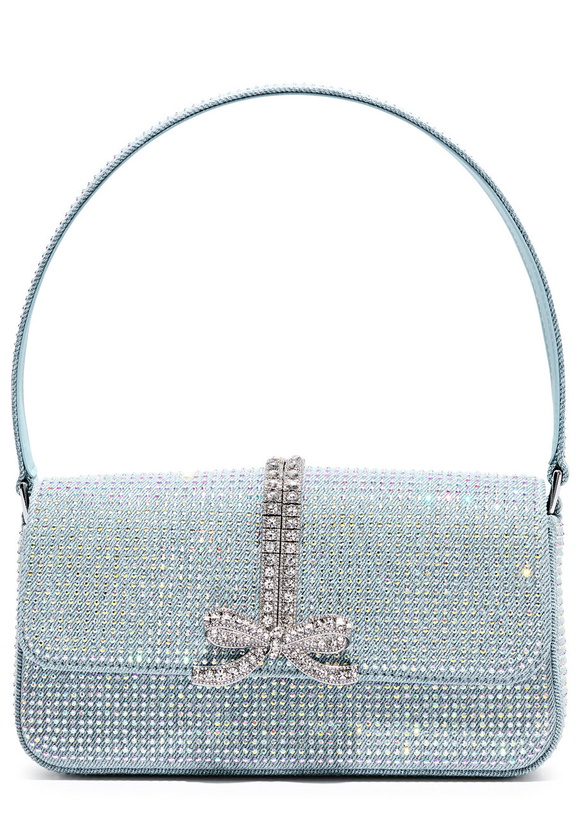 Photo: Self-portrait Bow Crystal-embellished Denim top Handle bag - Blue - One Size