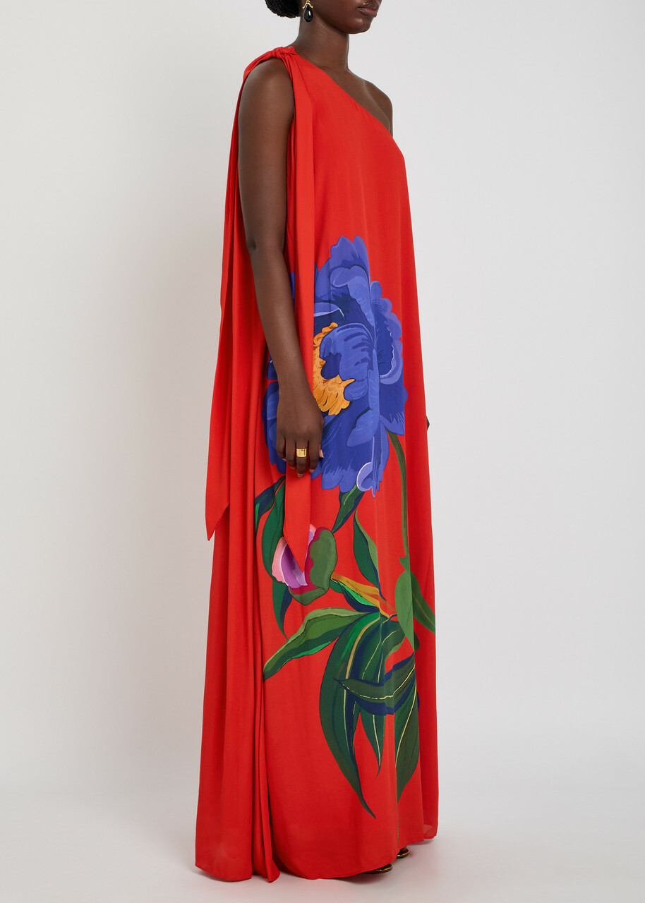 Borgo DE Nor Lani Floral-print One-shoulder Crepe Maxi Dress Red