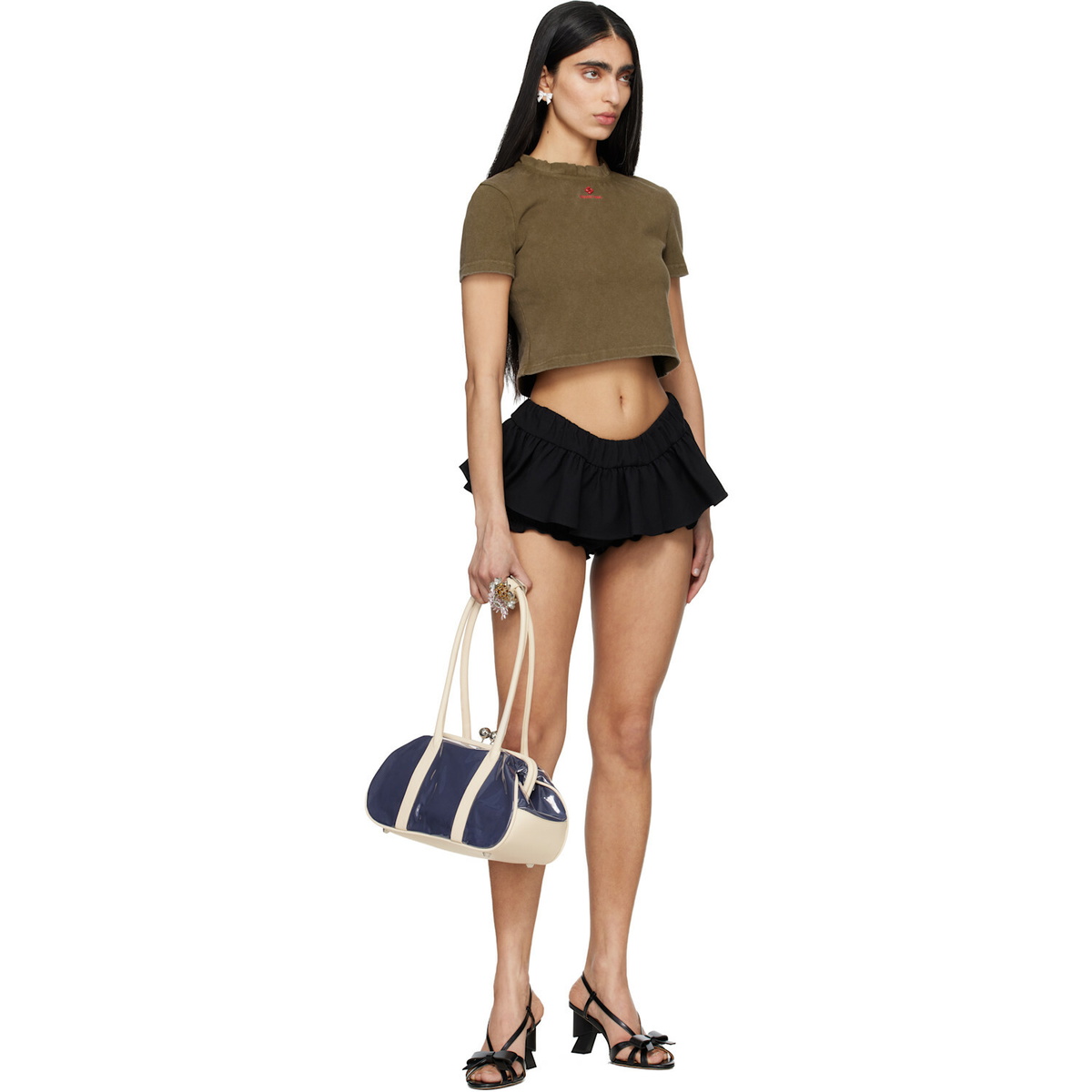 SHUSHU/TONG Khaki Wave Lace Collar T-shirt