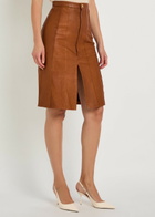 Skiim Alexandra Corset-effect Leather Knee-length Skirt Brown