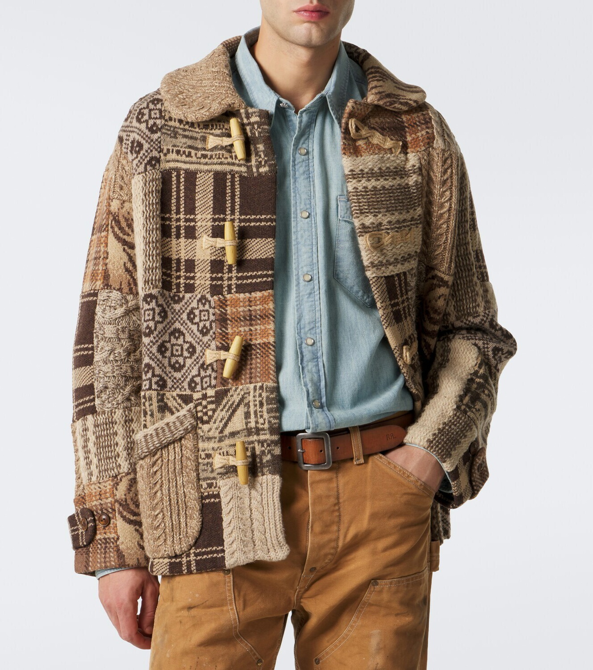 RRL Patchwork wool, linen, and silk cardigan