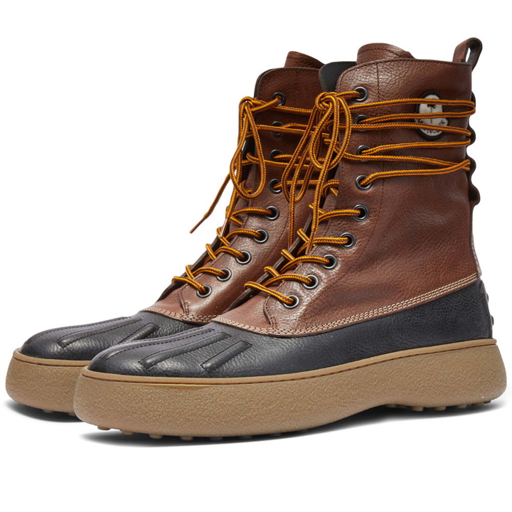 Photo: Moncler Men's Genius x Palm Angels Tods Leather Duck Boot in Brown