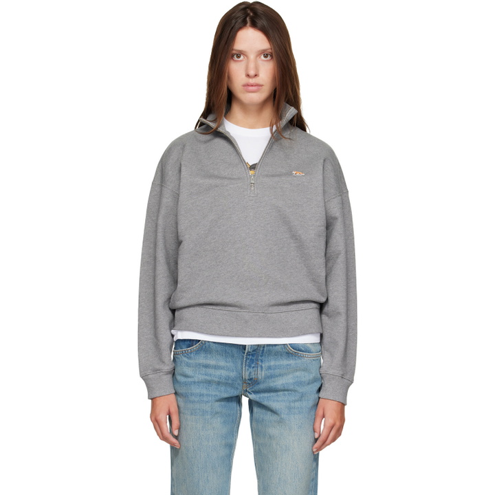Photo: Maison Kitsuné Gray Baby Fox Half Zipped Sweatshirt