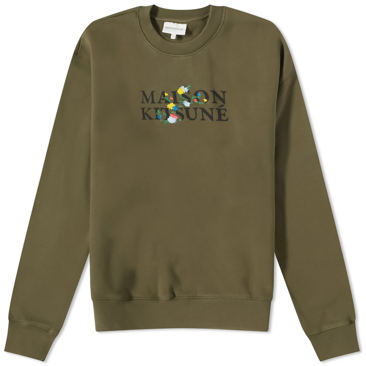 Photo: Maison Kitsuné Men's Flowers Comfort Crew Sweat in Military Green