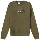 Maison Kitsuné Men's Flowers Comfort Crew Sweat in Military Green