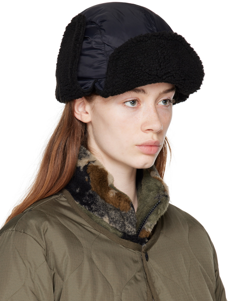 TAION Black Reversible Boa Down Cap