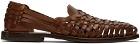 Ralph Lauren Purple Label Brown Braided Leather Loafers