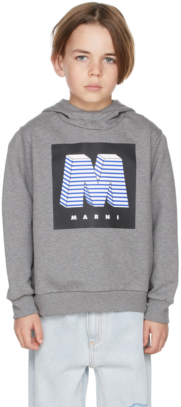 Marni Kids logo-print cotton hoodie - Pink