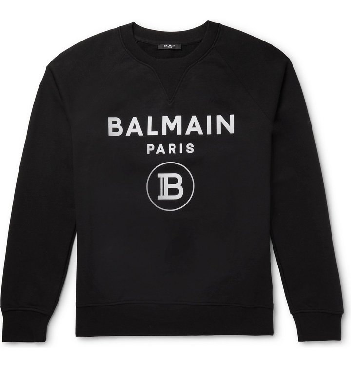 Photo: Balmain - Logo-Flocked Loopback Cotton-Jersey Sweatshirt - Black