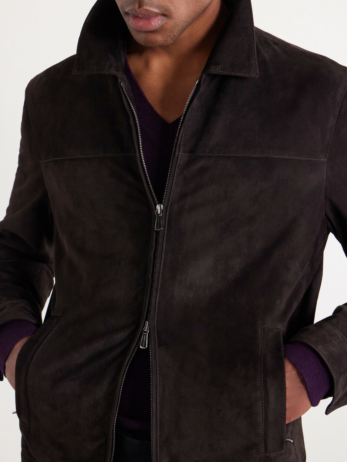 Thom Sweeney - Suede Bomber Jacket - Brown