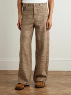 LOEWE - Leather-Trimmed Prince of Wales Checked Wool Trousers - Neutrals