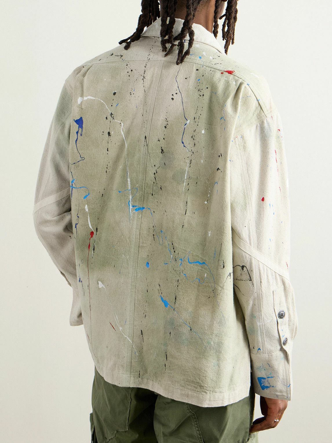 Greg Lauren - Shawl-Collar Paint-Splattered Cotton-Canvas Overshirt - Neutrals