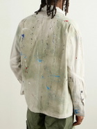 Greg Lauren - Shawl-Collar Paint-Splattered Cotton-Canvas Overshirt - Neutrals