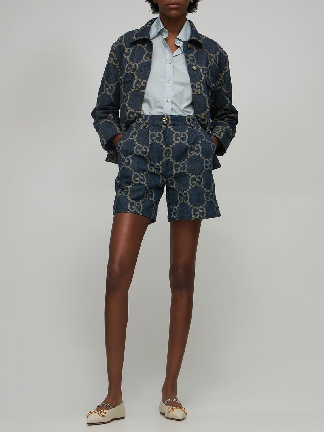 GUCCI - Jumbo Gg Cotton Denim Shorts Gucci