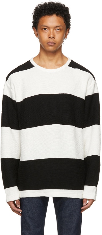 Photo: Levi's Made & Crafted White & Black Stripe Textural Long Sleeve T-Shirt