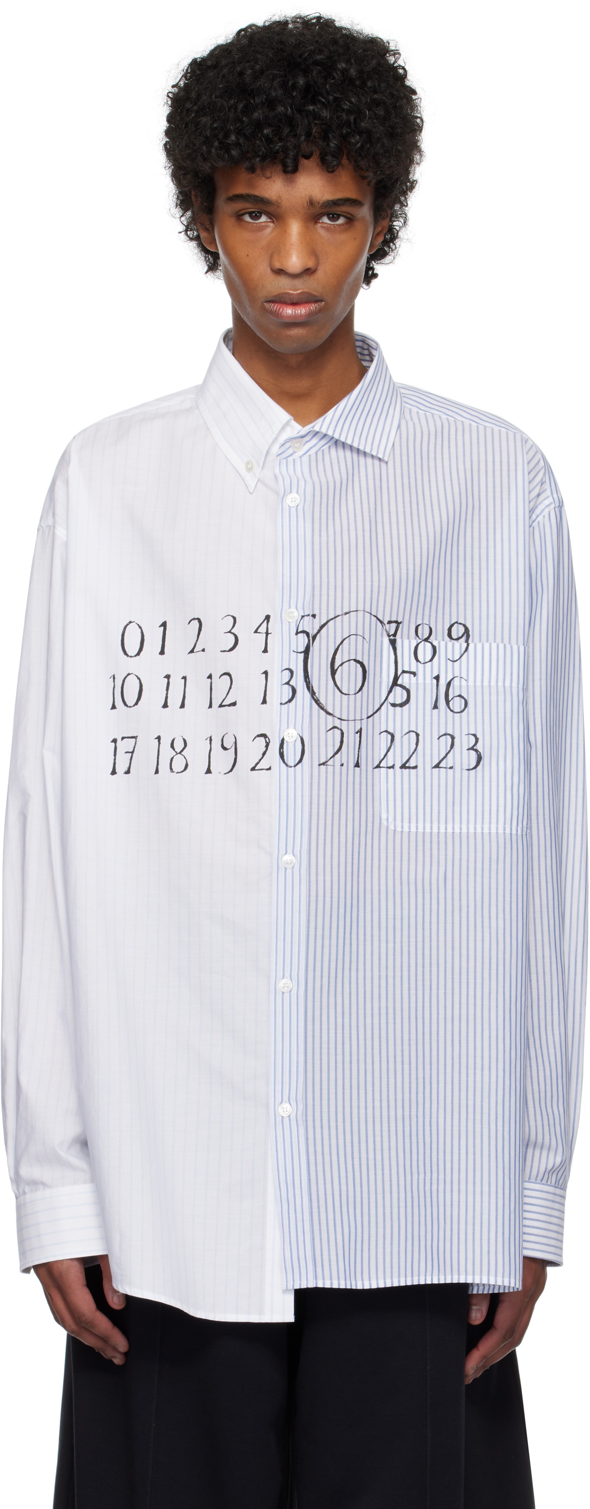 MM6 Maison Margiela White & Blue Numeric Asymmetric Shirt MM6