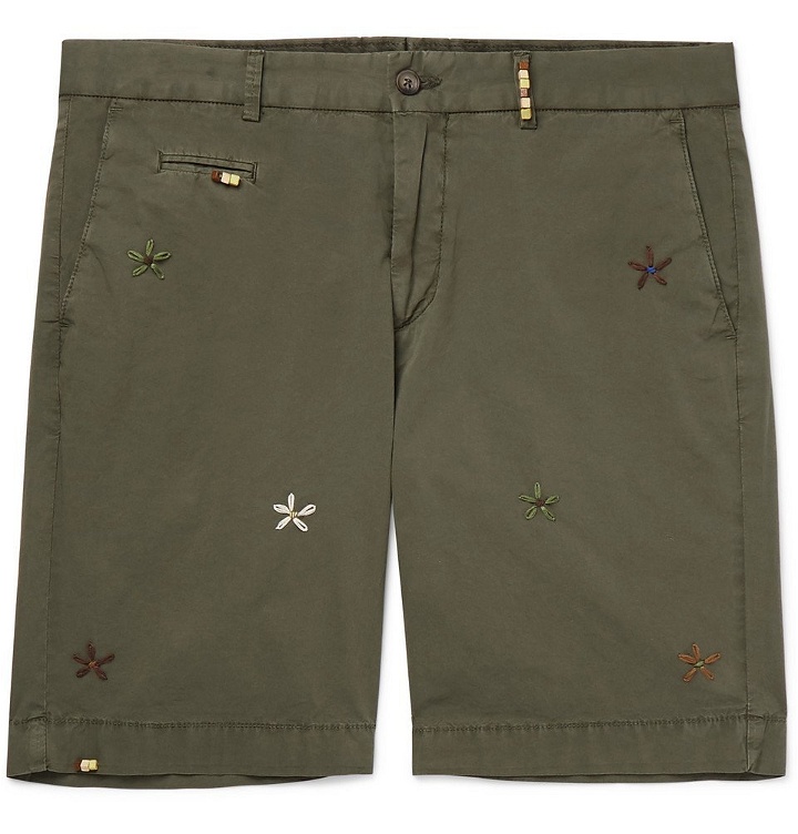 Photo: Altea - Milano Slim-Fit Embroidered Cotton-Blend Shorts - Green