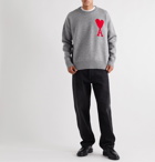 AMI - Oversized Logo-Intarsia Virgin Wool Sweater - Gray