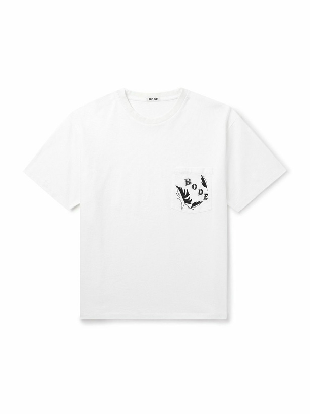 Photo: BODE - Beaded Leaf Embellished Printed Cotton-Jersey T-Shirt - White