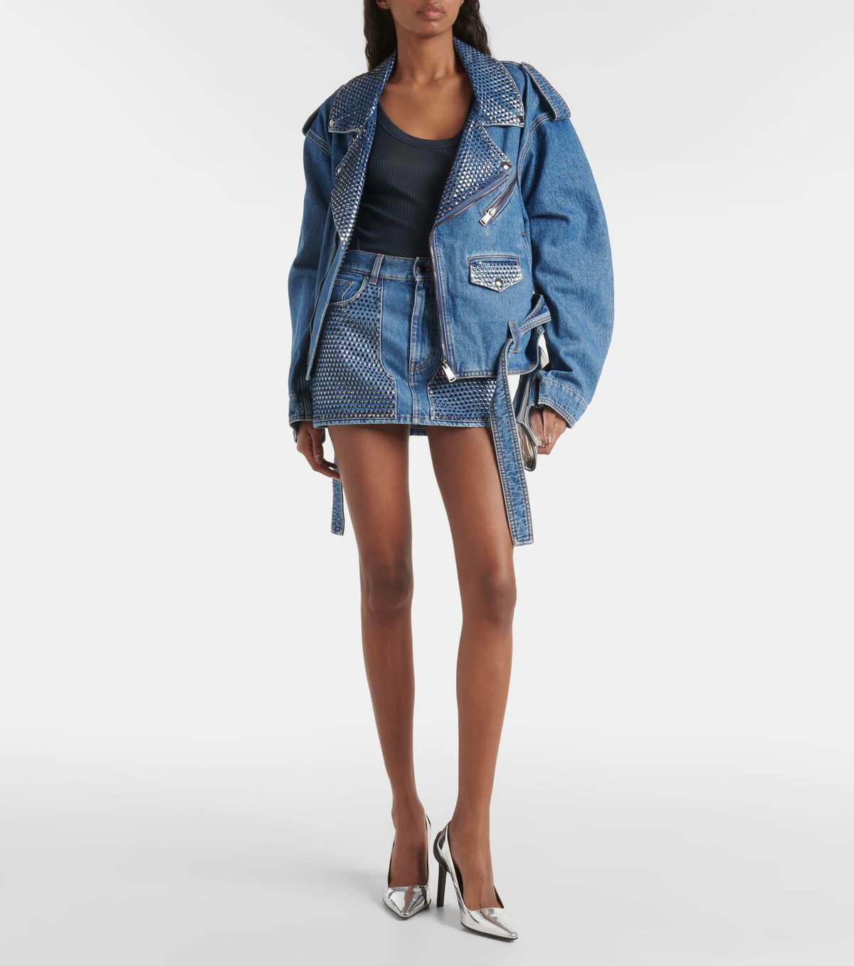 Area Crystal-embellished denim jacket