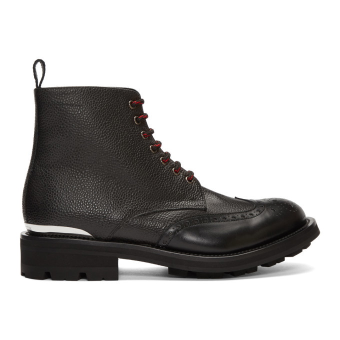 Photo: Alexander McQueen Black Pebble Grained Lace-Up Boots
