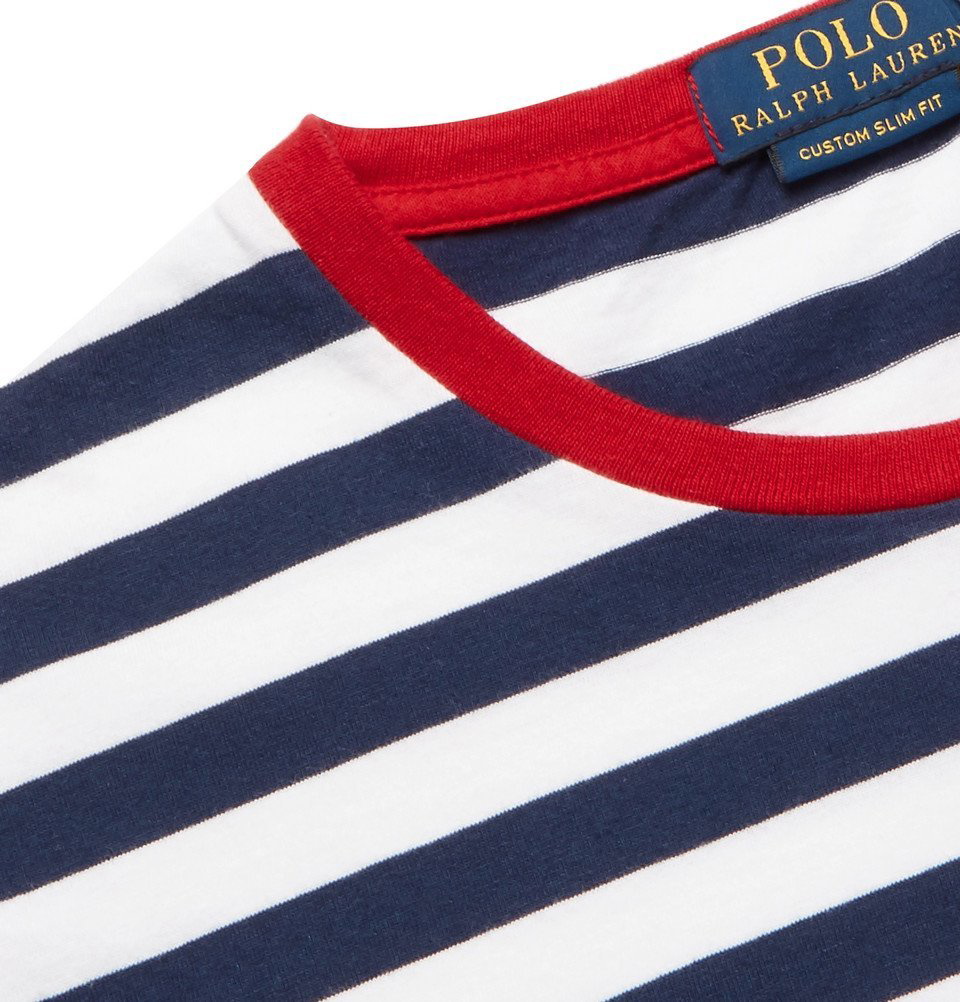 Ralph Lauren Luxury Brand White With Navy And Red Stripe Polo Shirt -  Tagotee