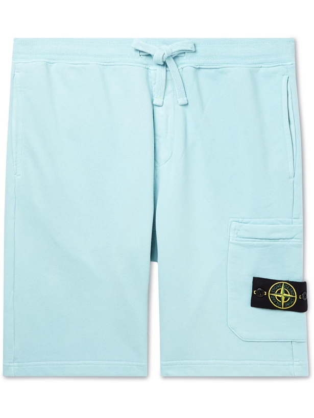 Photo: Stone Island - Straight-Leg Logo-Appliquéd Cotton-Jersey Drawstring Shorts - Blue