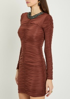 The New Arrivals Ilkyaz Ozel Ross Embellished Ruched Stretch-jersey Mini Dress Brown