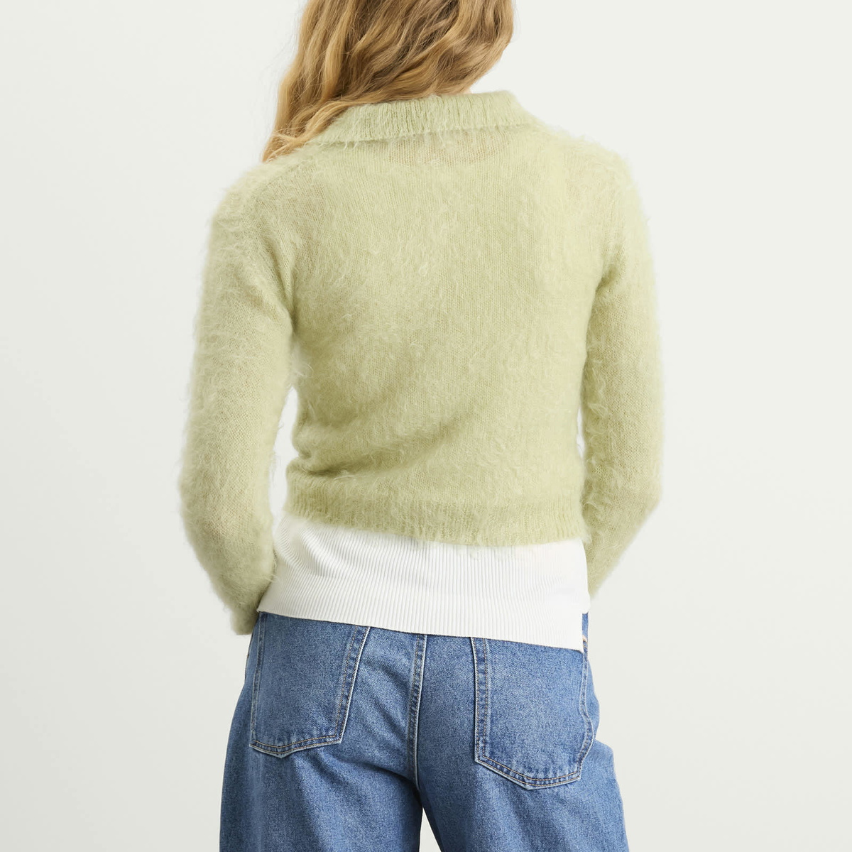 Auralee Women's Mohair Knit Polo in Light Khaki