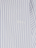 Juun.J Blue Bowling Shirt With Cuban Collar And All-over Striped Motif In Cotton Blend Man