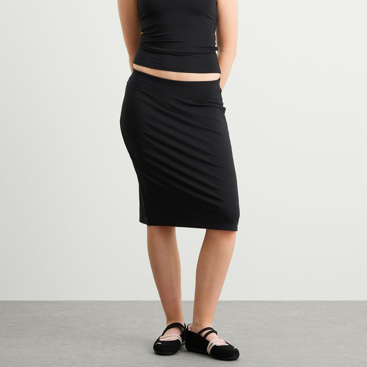 SKIMS Women's Smooth Lounge Midi Skirt in Obsidian
