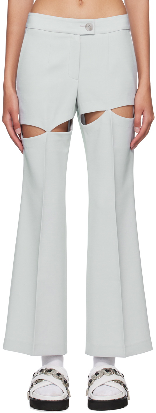 J KOO Blue Cutout Trousers