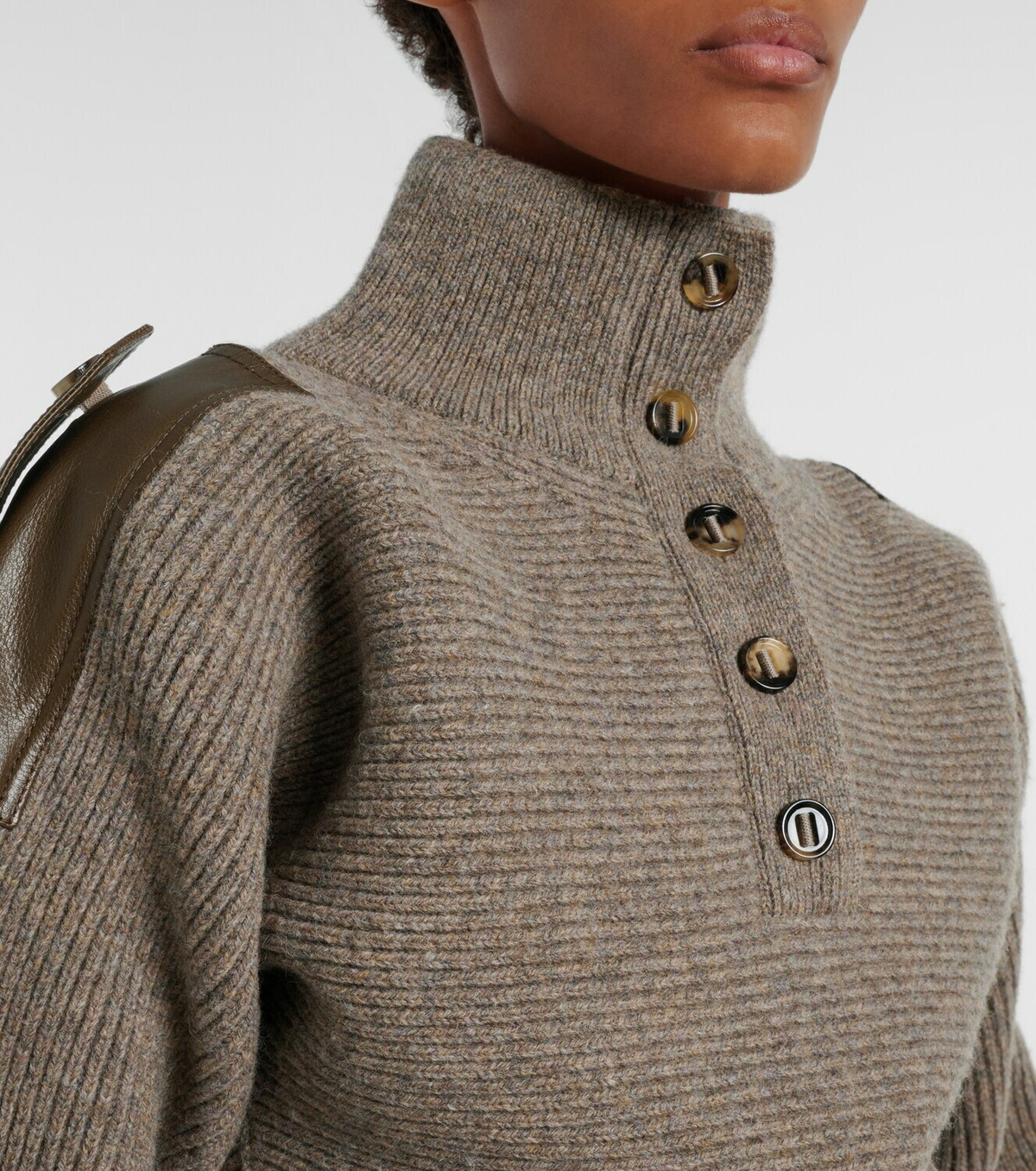 Burberry Cropped leather-trimmed wool-blend sweater
